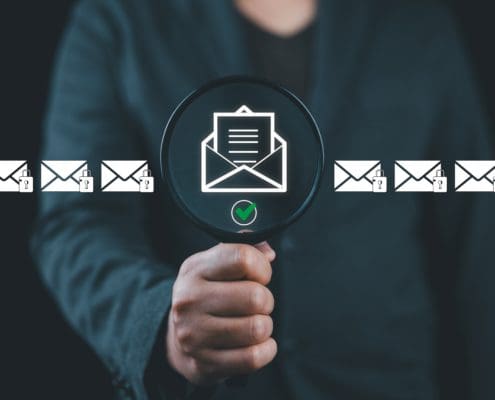 Email security concept. Security protection Email from spam virus and phishing. Email fraud, Scam mail, virus alert, hacker, Check email, notification, junk and trash mail and compromised information.
